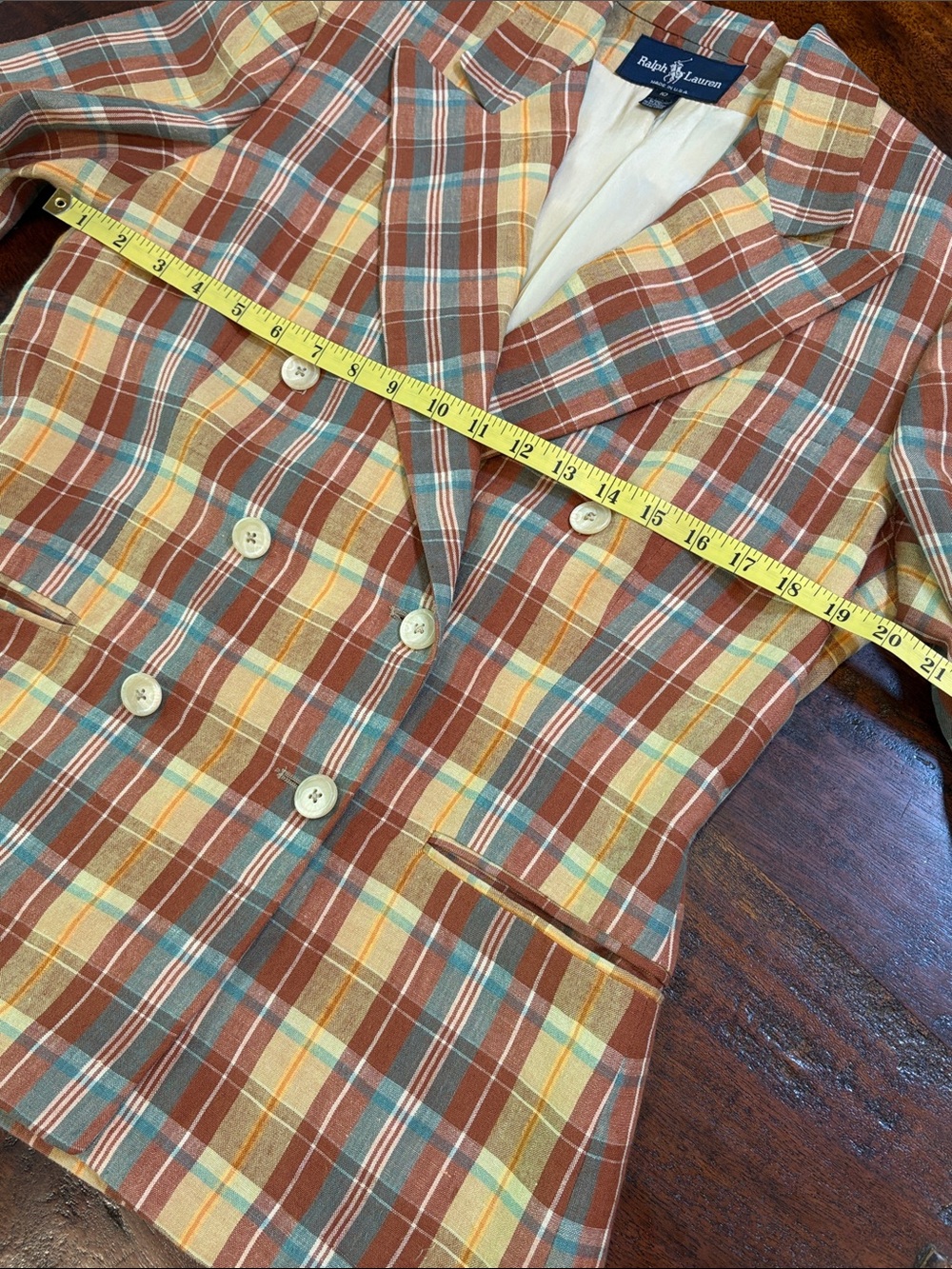 Vintage Ralph Lauren Blue Label Women’s Linen Plaid Blazer Jacket size 10 - Picture 11 of 14